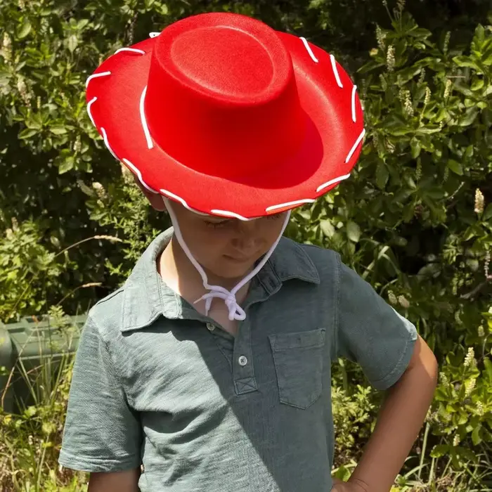 Chapeau de cowboy en feutre marron-rouge pour enfants