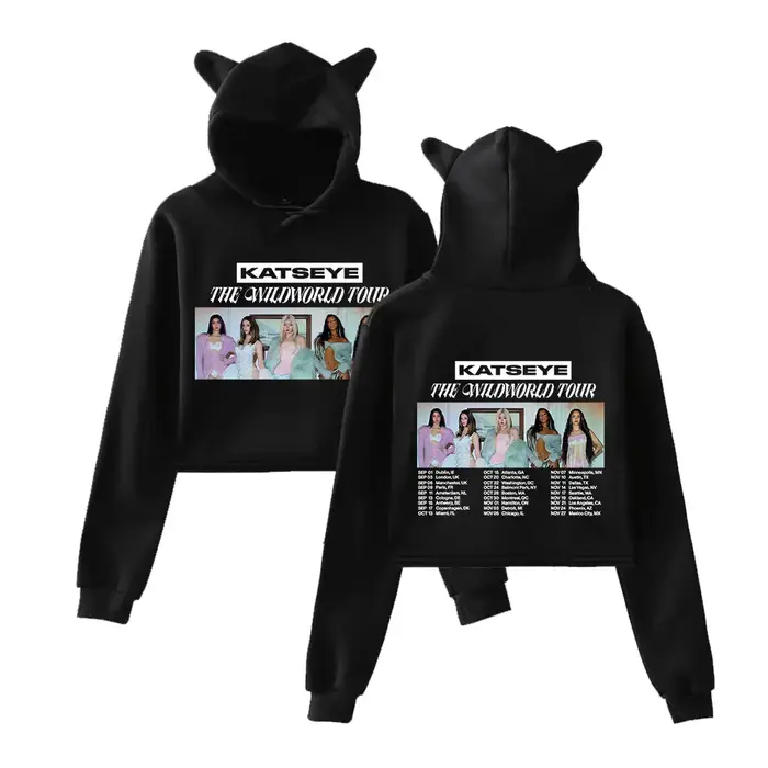Katseye The Wildworld Tour 2026 Merch Pullover Sweat à capuche à oreilles de chat pour femme à manch
