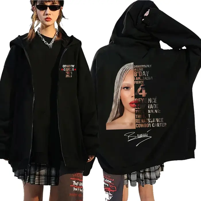 Beyoncé COWBOY CARTER TOUR 2025 sweat à capuche avec fermeture éclair imprimé graphique mode décontracté veste surdimensionnée polaire à manches longues sweats
