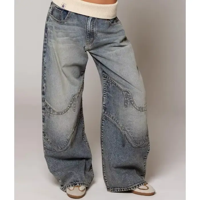 Jean bleu vieux délavé américain rétro rue hommes et femmes tendance droite et ample nouveau style vente chaude jeans décontractés