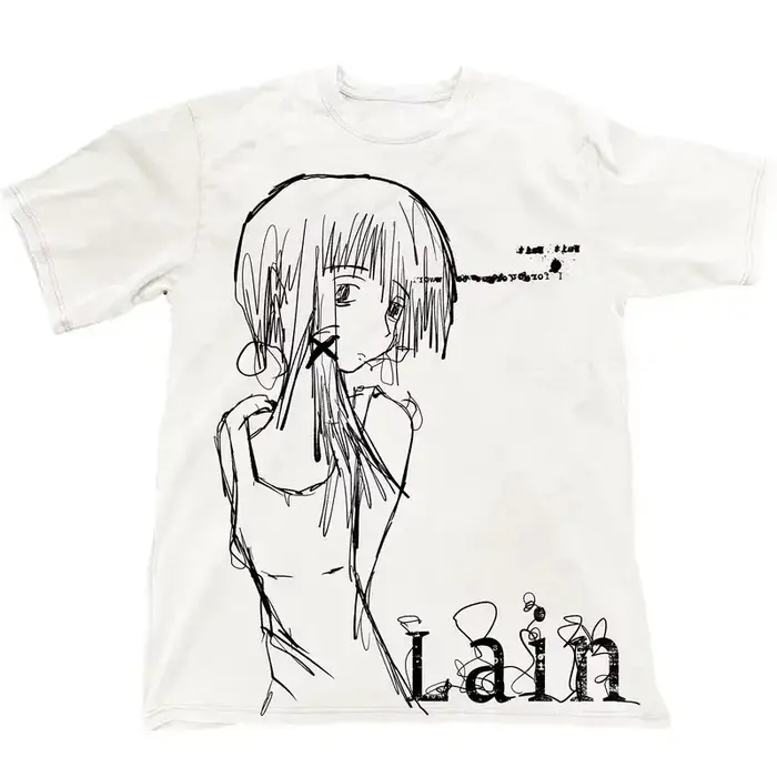 T-shirt unisexe en coton à imprimé graphique Lain, manches courtes, tendance mode streetwear, style 