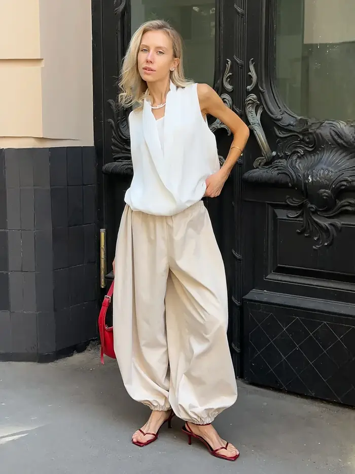 Bornladies automne femmes 100% coton ample lanterne Style pantalon à jambes larges