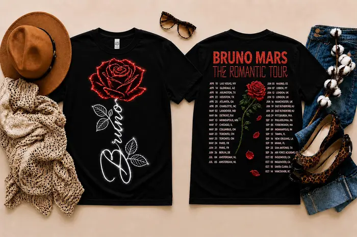 T-shirt The Romantic Tour Bruno Mars pour hommes et femmes, vêtements d'été en coton Y2K, à la mode,