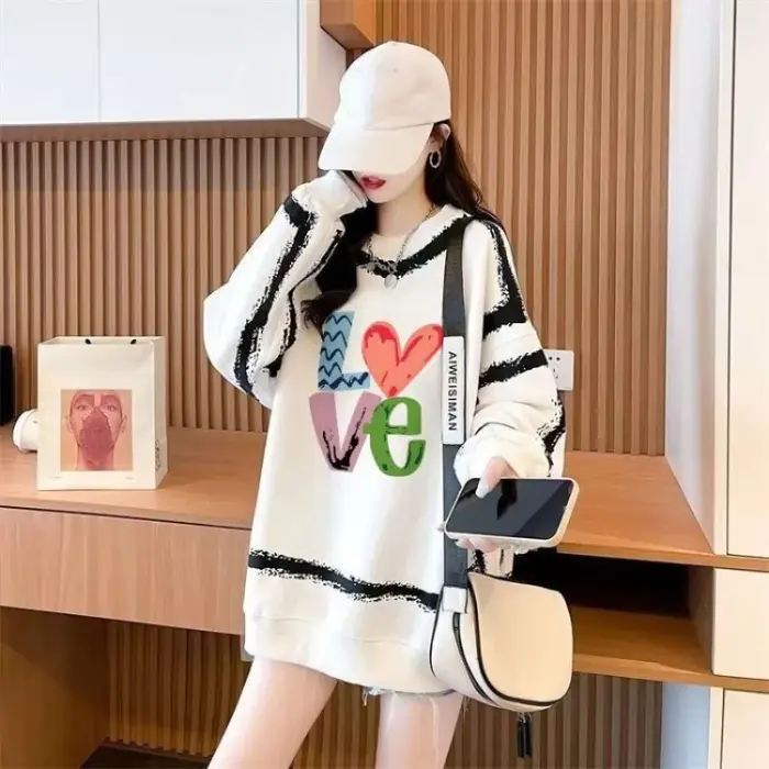 Sweat-shirt femme lettre impression 2025 tendance essentiel esthétique coton texte dropshipping basi