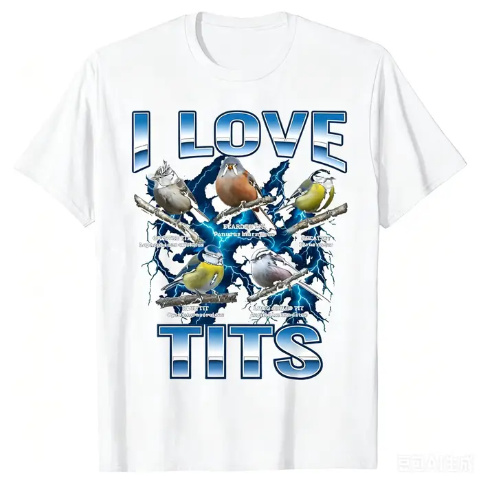 T-shirt unisexe amusant avec motif oiseau 'I Love Tits' pour observation des oiseaux
