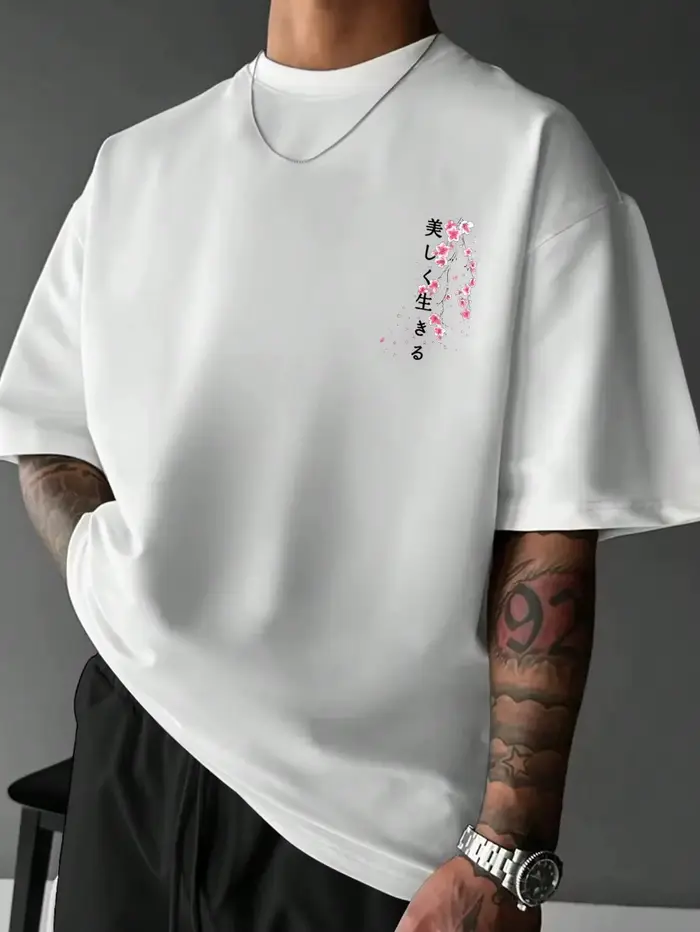 Le nouveau T-shirt pour hommes d'été 2025 présente une impression de motif de fleur de prunier 3D décontractée