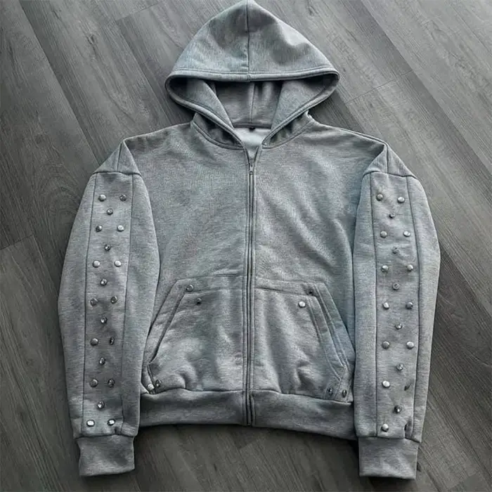 Sweat à capuche surdimensionné Harajuku gris Vintage mode fermeture éclair automne/hiver européen et
