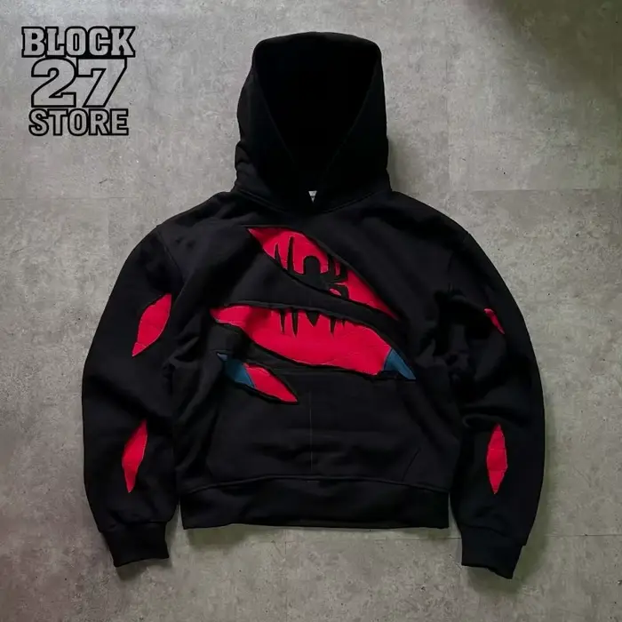 Sweat-shirt à capuche pour homme, style rétro américain, patchwork araignée, fermeture éclair, Haraj