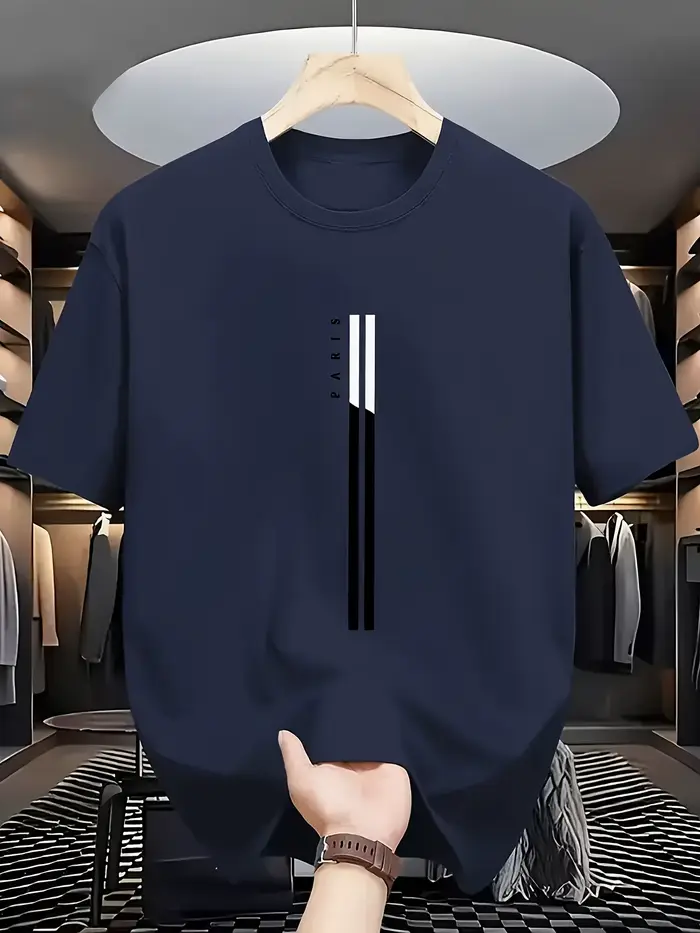 T-shirt noir minimaliste pour homme – T-shirt à col rond en polyester doux, respirant, pour tous les