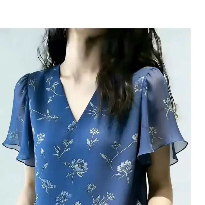 Chemisier élégant en mousseline imprimée à col en V