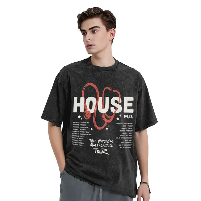 Dr Wilson House MD flammes bleues T-Shirts pour hommes délavé Humor t-shirt à manches courtes col rond