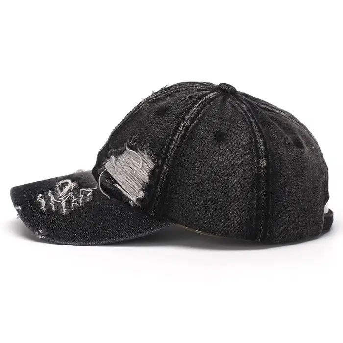 Casquette de baseball en jean délavé et déchiré style rétro, casquette souple à visière courbée effet usé, chapeau de soleil avec protection UV