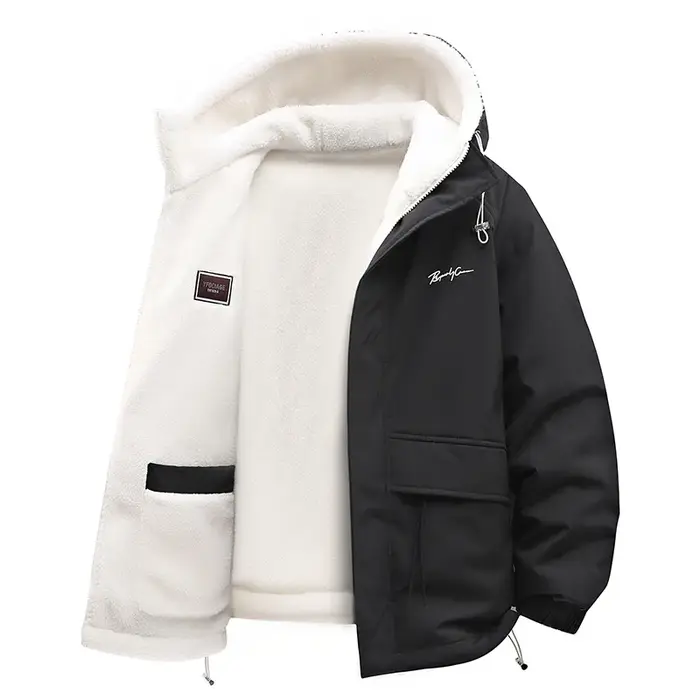 Hommes Sherpa veste 2 en 1 à capuche polaire manteau hommes hiver épais chaud vêtements d'extérieur 