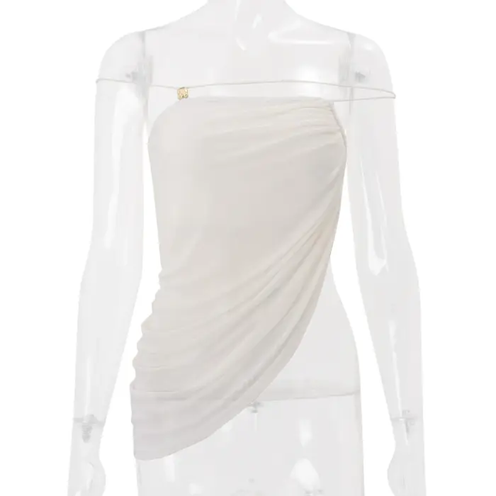 Vêtements pour femmes Nouvelle collection été 2026 Top bustier asymétrique plissé couleur unie à épa