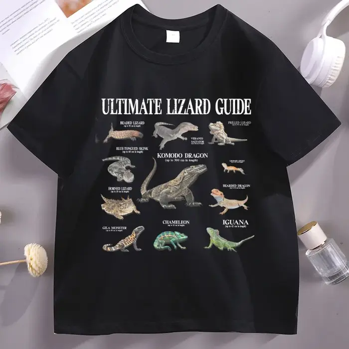 T-shirt Lizard Guide, t-shirt drôle et éducatif avec image de lézard, en coton, à manches courtes, c