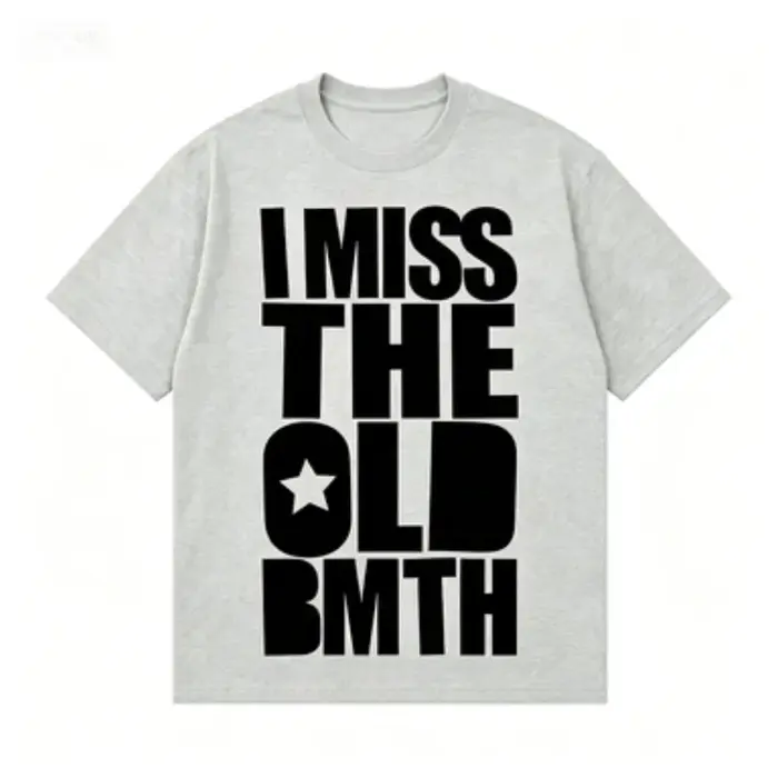 T-shirt Unisexe Oversize en Coton Lourd à Manches Courtes, Imprimé Lettres 'I Miss The Old BMTH2026'