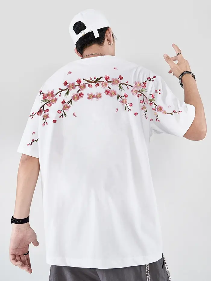 Broderie t-shirt hommes femmes fleur lâche