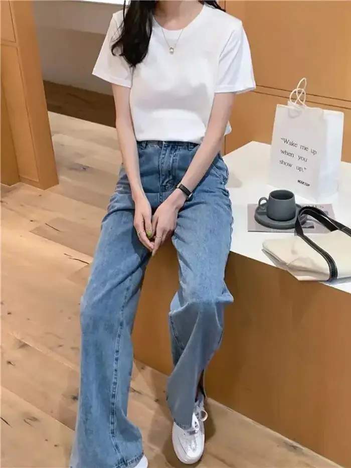 Solide femmes à manches courtes t-shirt coton col rond ample noir blanc basique mince hauts mode Harajuku décontracté vêtements chauds T-Shirts