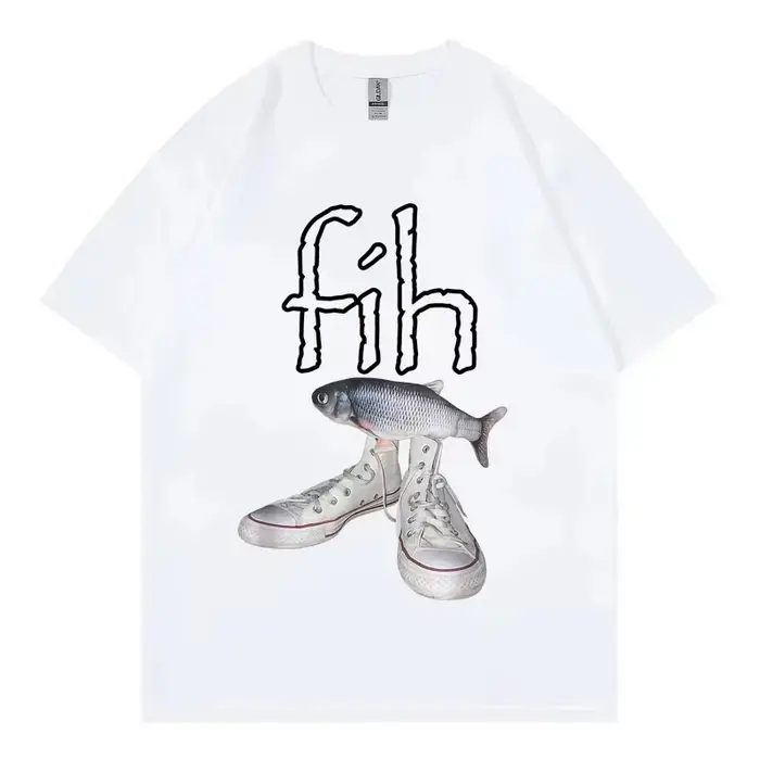 Drôle nouveau Style offre spéciale Fih chaussures graphique T-shirts Misspelled poisson Meme T-shirt