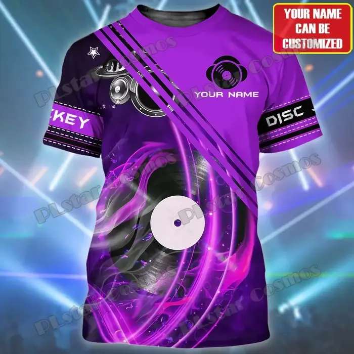 Nom personnalisé coloré DJ disque Jockey 3D imprimé mode hommes T-Shirt été unisexe décontracté T-Shirt cadeau pour les amoureux du DJ TTD32