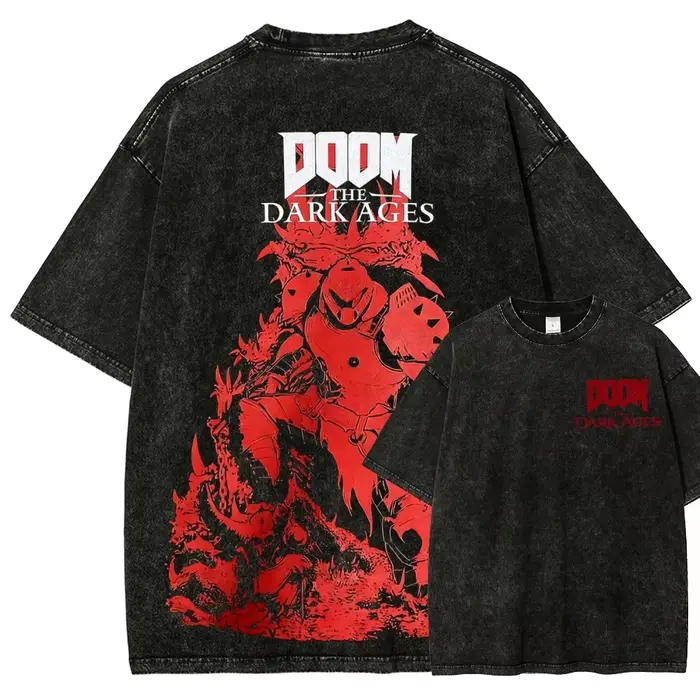 DOOM Nouvelle Collection T-shirt Lavé Unisexe Coupe Oversize Personnalisé Adapté à Toutes les Saison