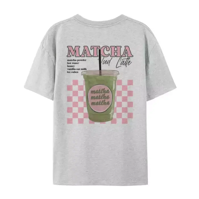 Y2k Esthétique Matcha Latte Dos Imprimé T-Shirt Mignon Matcha Amant T-Shirt Egirl Lâche Rétro Haut F