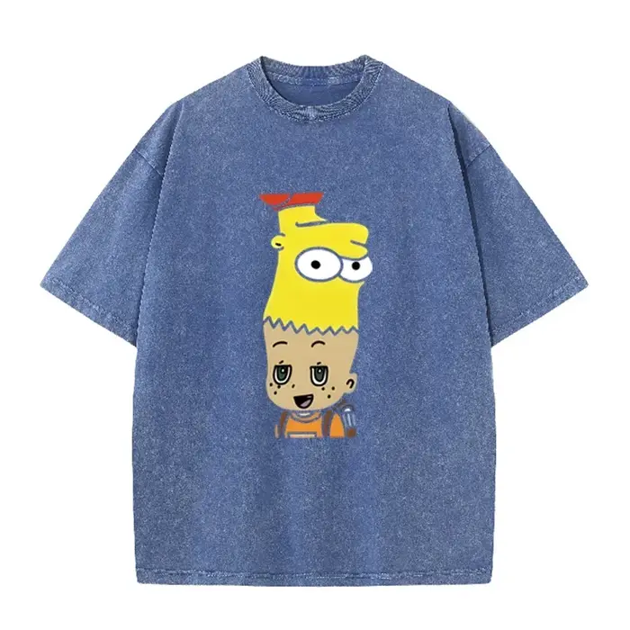 T-shirt noir délavé vintage imprimé Bart Simpson style cartoon, streetwear décontracté