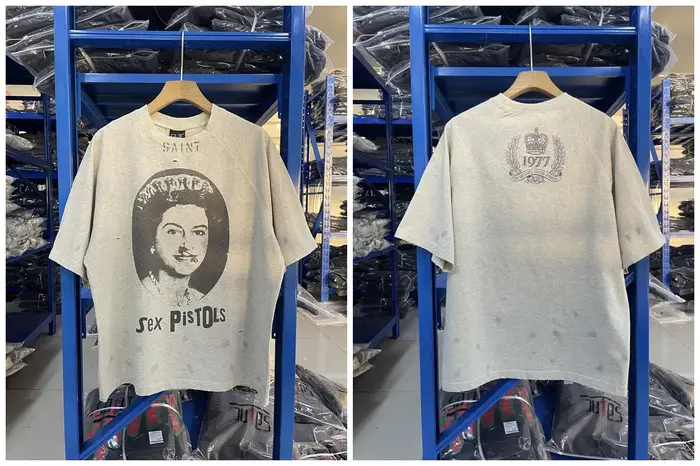 T-shirt surdimensionné en coton à col rond SAINT, tendance mode, imprimé graffiti, pour hommes, styl