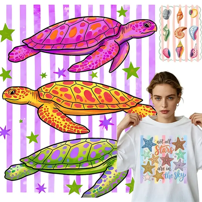 Vêtements DTF colorés avec motif tortue de mer