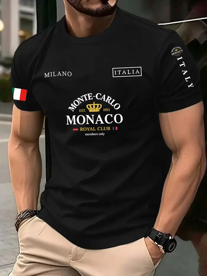 T-shirt unisexe 100 % coton à imprimé drapeau de Monaco, coupe décontractée, manches courtes, style 