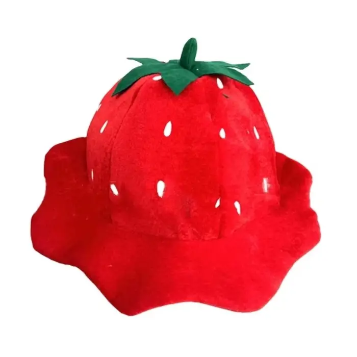 Chapeau en peluche fraise mignon de dessin animé, bonnet d'hiver chaud unisexe, couvre-chef rouge fr