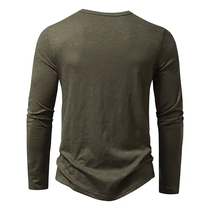 Nouveau hommes coton Henley t-shirt à manches longues T-Shirts basique décontracté bouton col respirant quotidien haut
