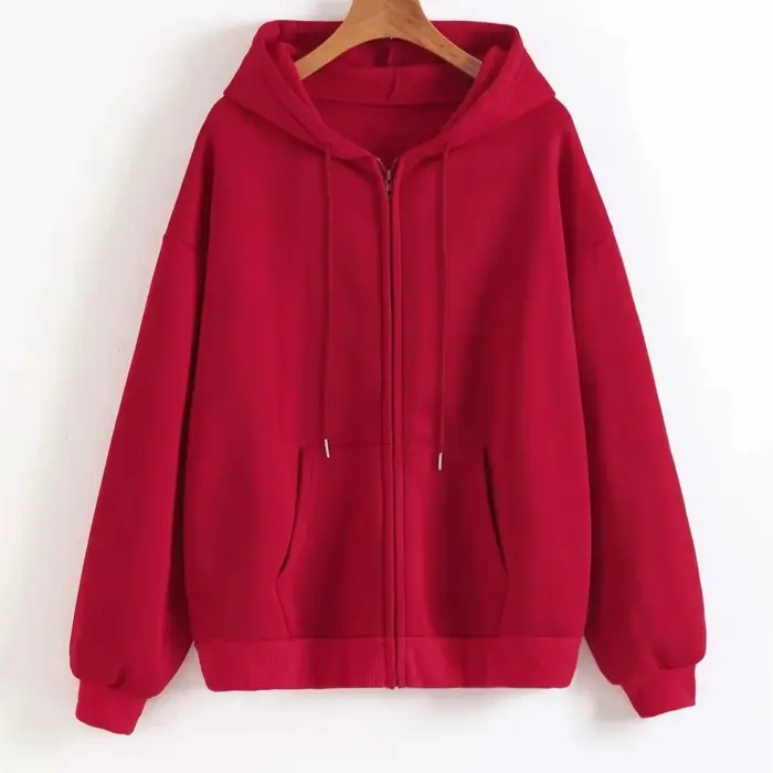 Surdimensionné sweat à capuche pour femme décontracté solide fermeture éclair