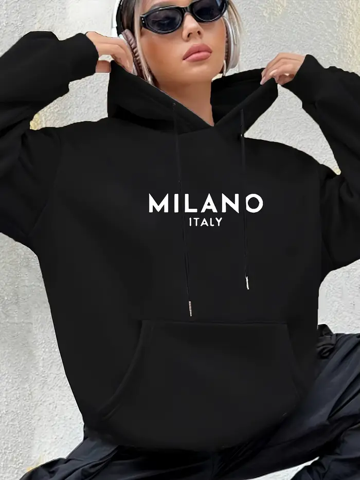 Milano Italie Sweat à capuche en polyester pour femme 100% tissu tricoté imprimé Alphabet Sweat-shir