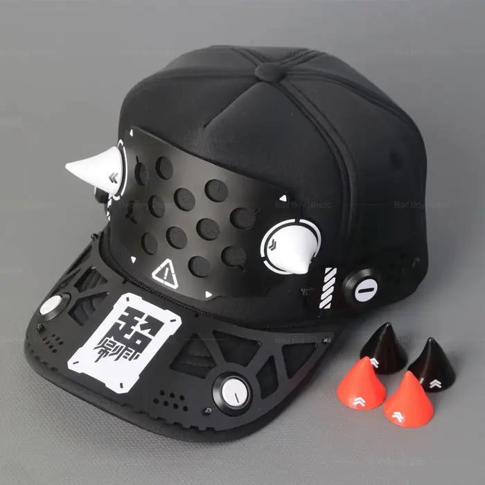 Casquette de baseball montante Cyberpunk tactique avec cornes mécaniques détachables, style Techwear Punk, pour homme et femme, idéale pour le cosplay et les tenues Mecha