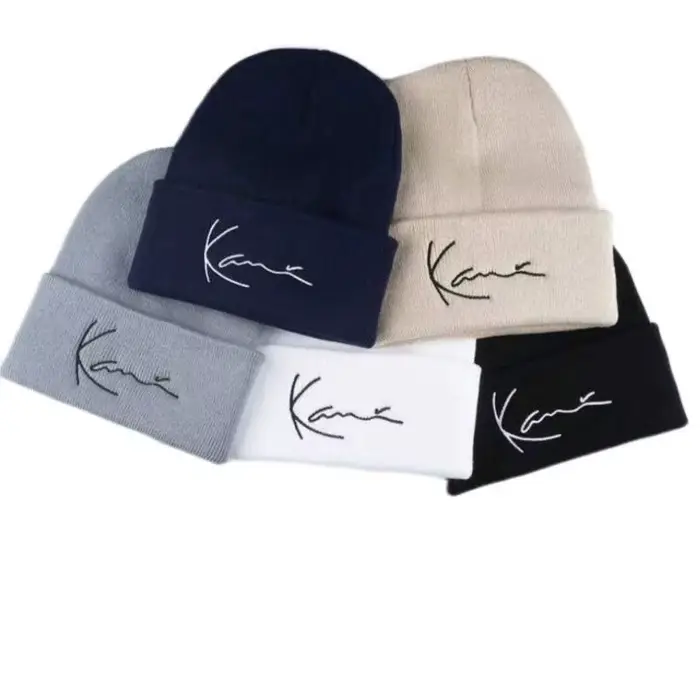 Karl Kani Chapeau tricoté brodé avec lettres rétro pour hommes et femmes