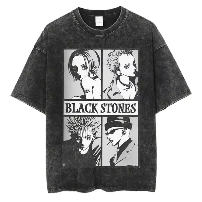 T-shirt vintage délavé Oosaki Nana Anime, style Harajuku Punk, streetwear unisexe, coupe ample, été,