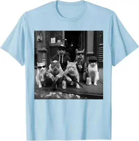 Drôle Gangster Cats Street Y2k Design T-Shirt Humoristique Kitty Gang Graphique Tenue Chat Papa Maman Nouveauté Cadeau Mode Disant Tee Top
