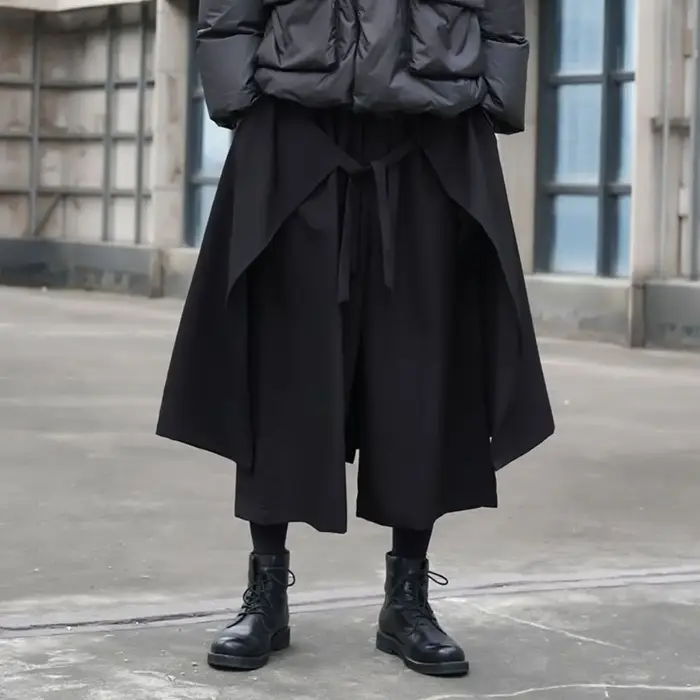 ARENS hommes Pantalon à jambes larges solide Joggers Streetwear taille élastique 2025 jupes irrégulières