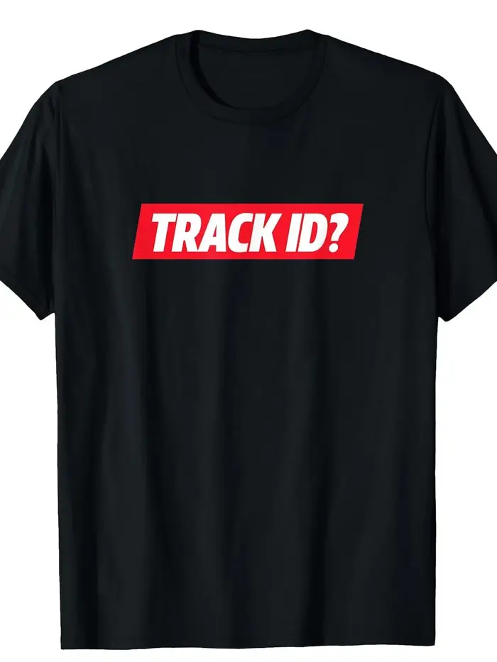 T-Shirt en coton épais pour hommes TRACK ID Techno EDM Rave Party Tee Noir Rouge Text Concerts Festi