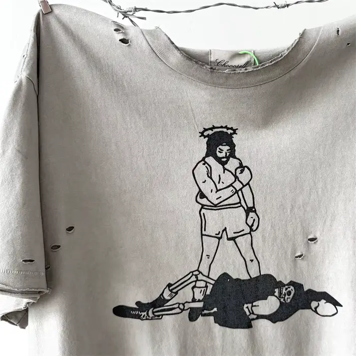 T-shirts vintage délavés imprimés Hole Boxer pour hommes et femmes – Qualité supérieure