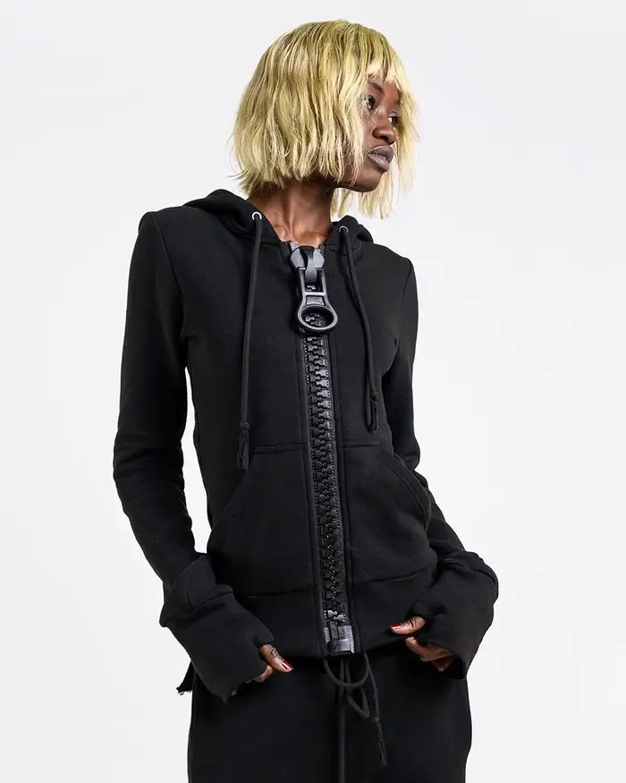Sweat à capuche zippé oversize pour femme, avec grande barrette colorée, rose, noir, gris, manches l