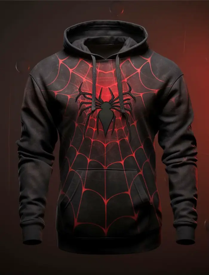 Sweat à capuche à motif d'araignée pour hommes, pull imprimé Halloween, sports de plein air, vacance
