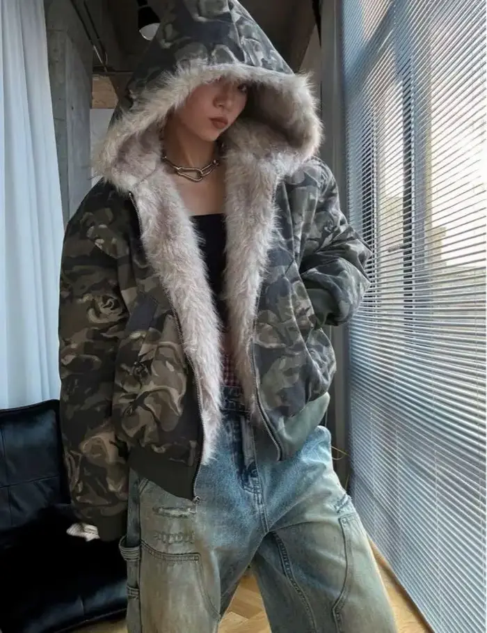 Sweat à capuche gothique Vintage feuilles Camouflage Y2Kcoats hommes femmes mode Hip Hop surdimensionné sweats