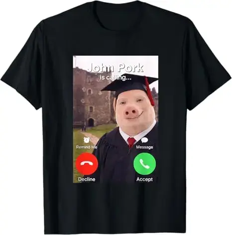 T-shirt drôle John Pork Dih Meme Classe de 2026 Y2K pour la remise des diplômes, T-shirt esthétique 