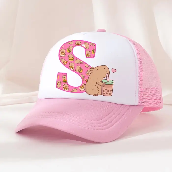 Capibara casquette de Baseball filles femmes Anime Capybara lettre A-Z chapeau de soleil enfants adulte été respirant maille Sunbonnet couvre-chef d'extérieur