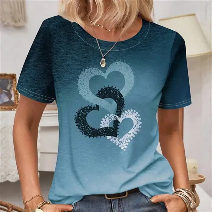 T-shirt à motif d'amour de coeur pour les femmes, t-shirts College en 3D colorés, été, t-shirt à man