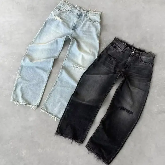 Deeptown – jean délavé déchiré en détresse pour femmes et hommes
