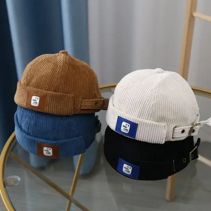 Casquette Docker rétro en velours côtelé sans bords pour hommes et femmes