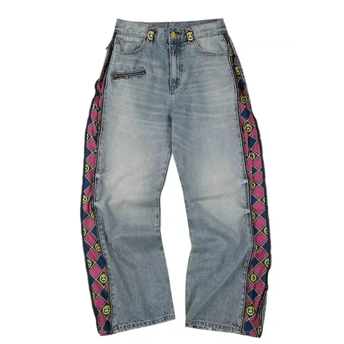 Jean en denim JoJo Anime à panneaux amovibles pour hommes et femmes, taille haute, coupe large, impr